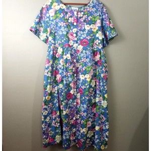 Leisure Life Womens XL Multicolor Floral Full Button Midi Cottage Country Dress